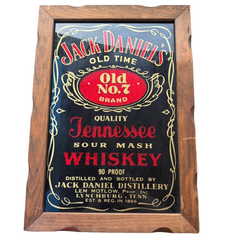 Jack Daniels Whiskey Bar Mirror Red Foil Old No 7 Scalloped Wood Frame 11.5x20.5